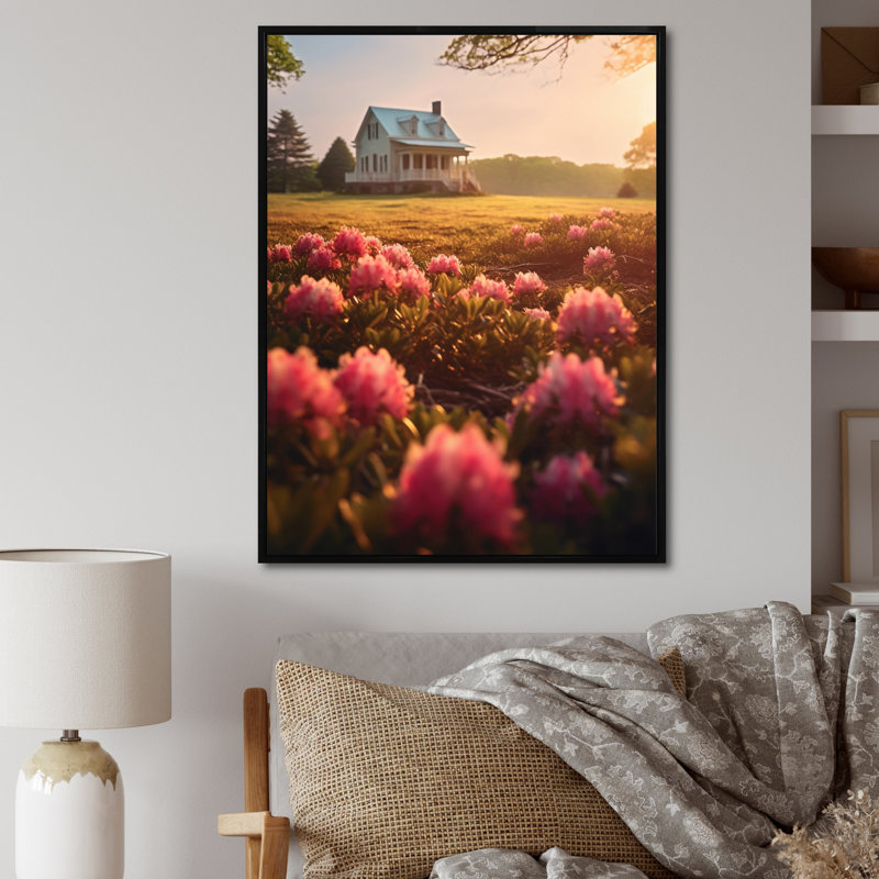 Rhododendron «Blooms at Farm VI» sur toile, H 44 po x l 34 po x P 1,5 po, Cadre flottant noir