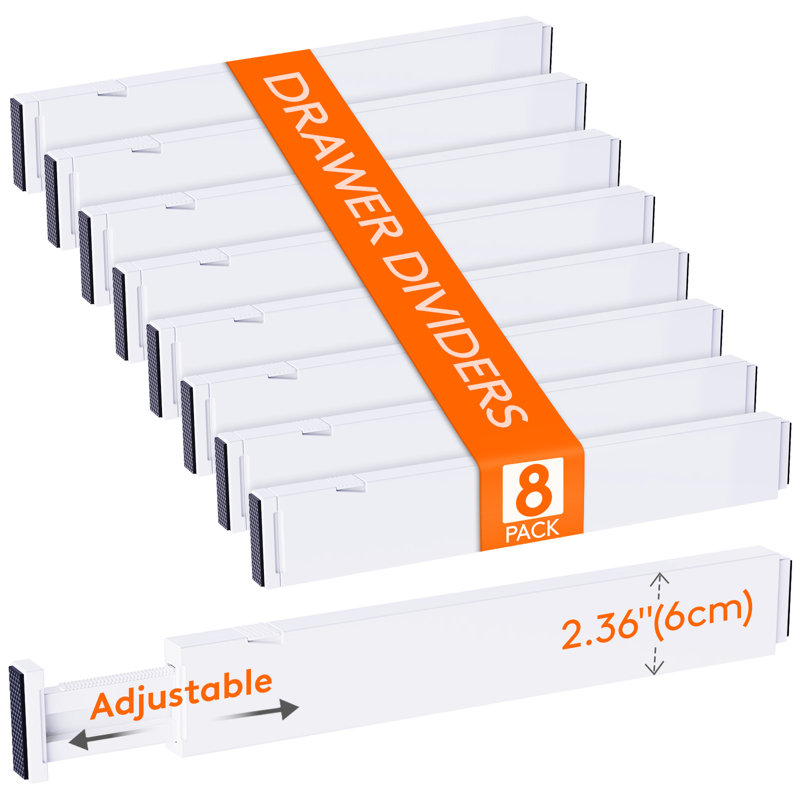 8 Pack Kitchen Drawer Dividers 2.36" High, 16"-22" Adjustable Drawer Organizer For Utensils/clothes/makeup, Plastic Expandable Separators In Dresser/bedroom/bathroom/office Storage