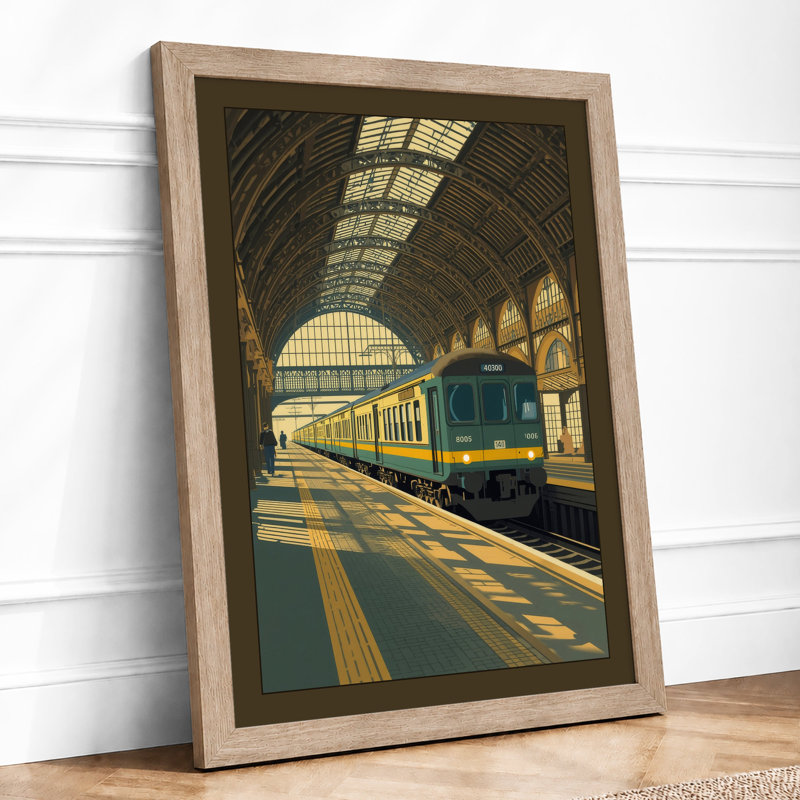 Victorian Railway Station Industrial - Framed Print, A2 - 59.4 x 42.0 cm, Oak