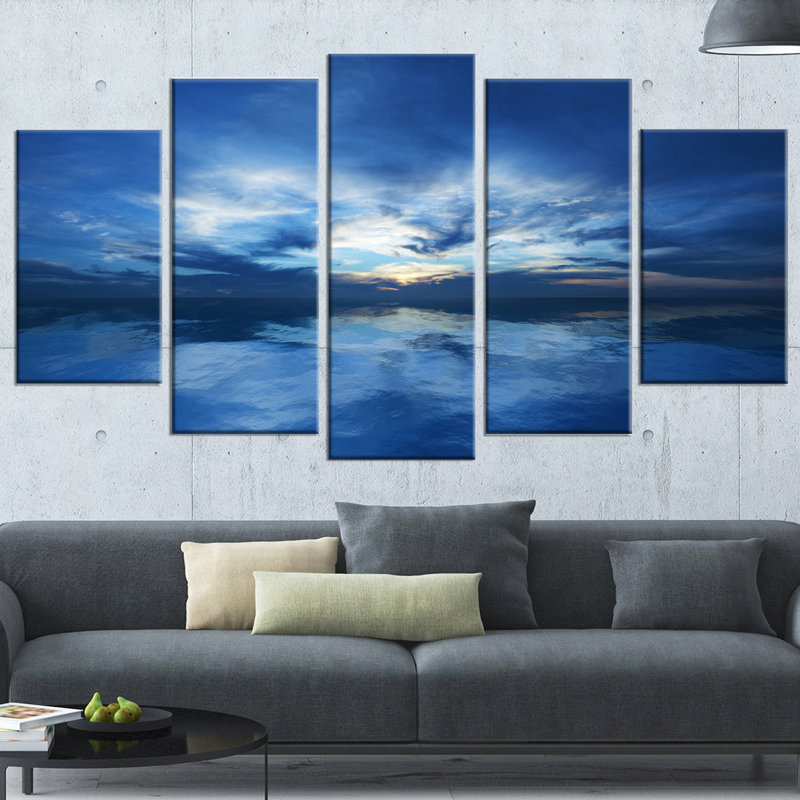 «Blue Waters and Blue Sky Sunset», ensemble de 5 reproductions de photos sur toiles tendues
