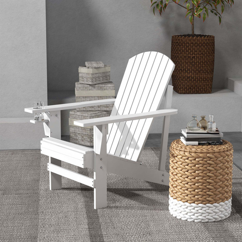 Outsunny Wooden Adirondack Chair, Outdoor Patio Lawn Chair With Cup Holder, Weather Resistant Lawn Furniture, Classic Lounge For Deck, Garden, Backyard, Fire Pit