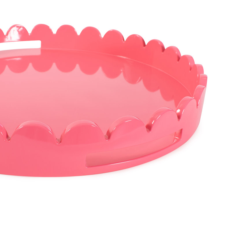 Plateau rond en bois festonné Effa, Rose