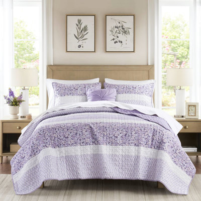 Couette en seersucker pour lit double/queen avec jeté - Style shabby chic, microfibre imprimée, rembourrage, lavable à la machine et motif, seersucker, rembourrage
