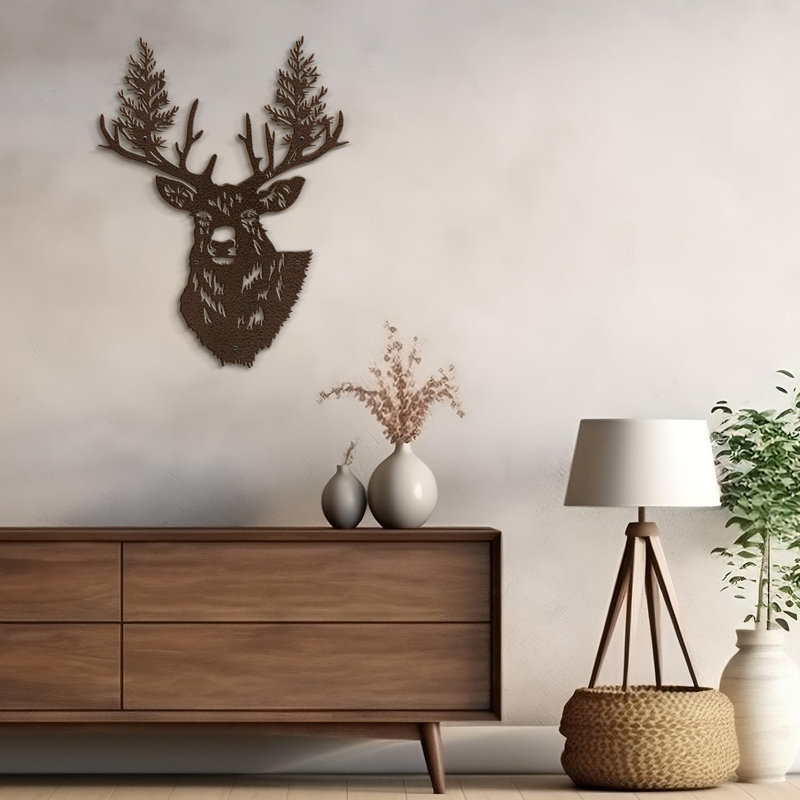 Décoration murale en métal avec cerfs et animaux, H 24 po x l 24 po x P 0,05 po, Bronze