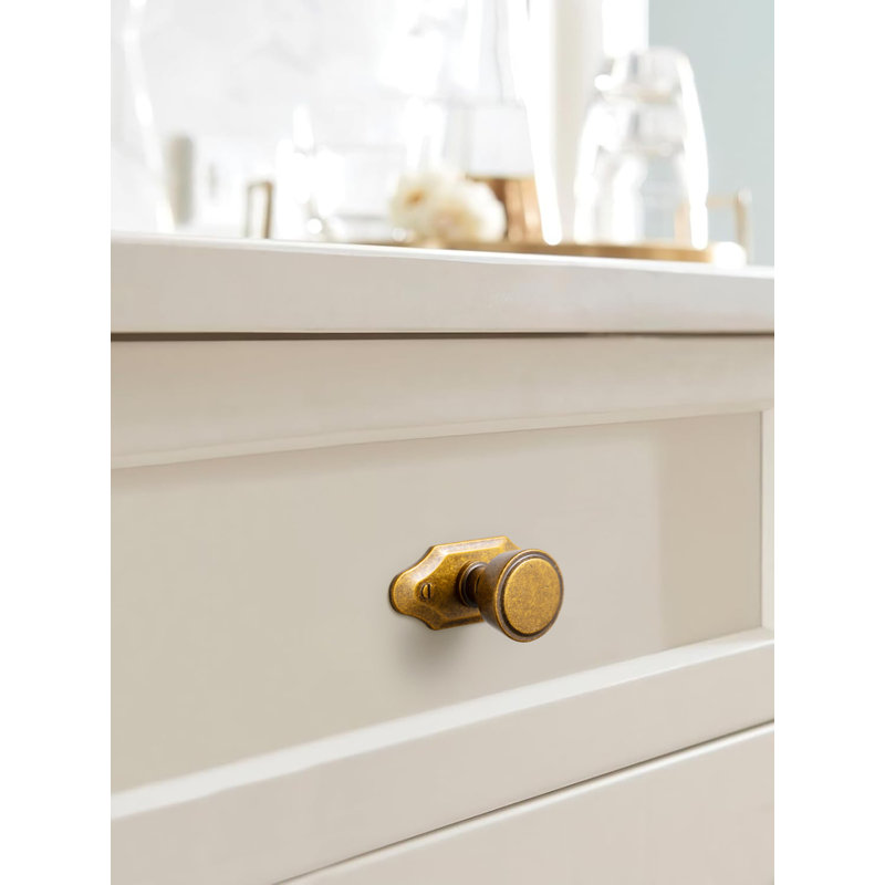 Poignée champignon 1,23 po de diamètre avec plaque arrière (G023), Laiton antique