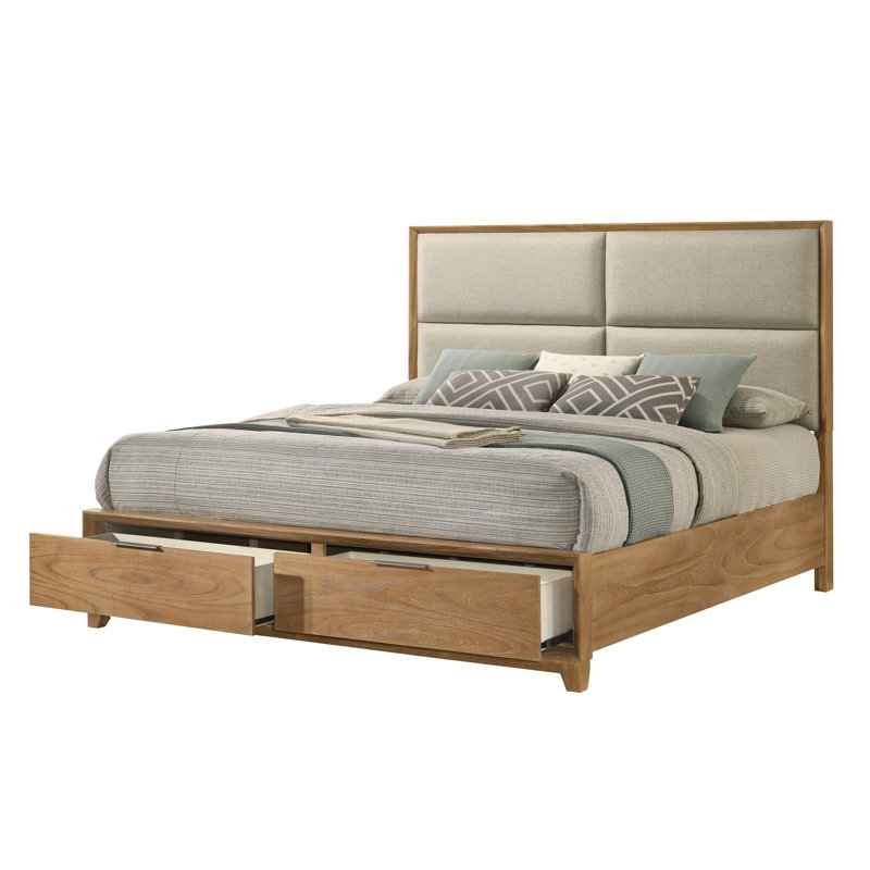 Ensemble de chambre à coucher avec lit tapissier moderne brun clair, 5 Piece, King