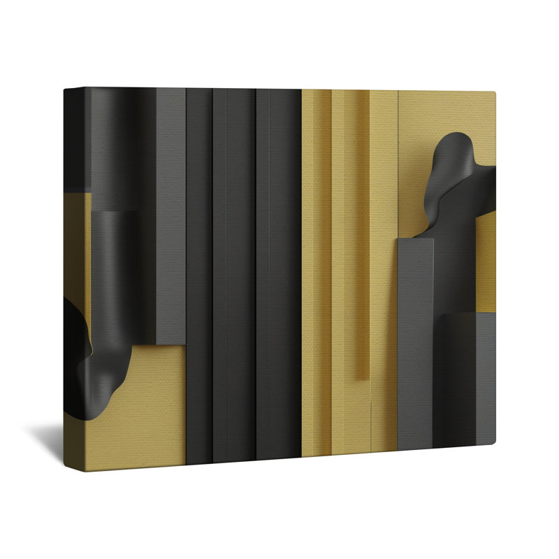 Toile de galerie abstraite noire et jaune dans de nombreuses tailles, 12 x 12 pouces