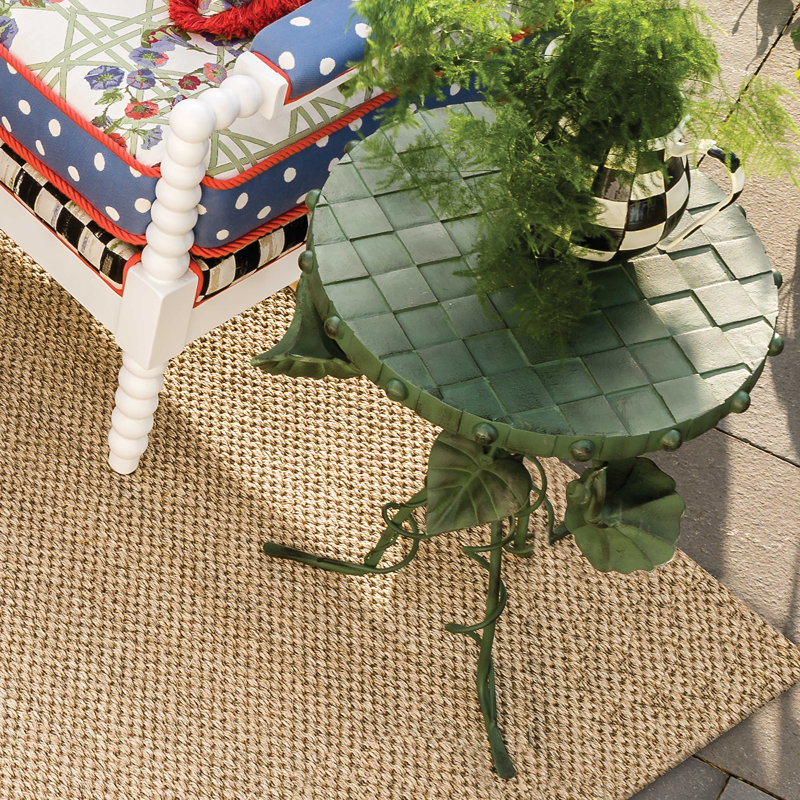 Round Green Iron and Aluminum Outdoor Accent Table