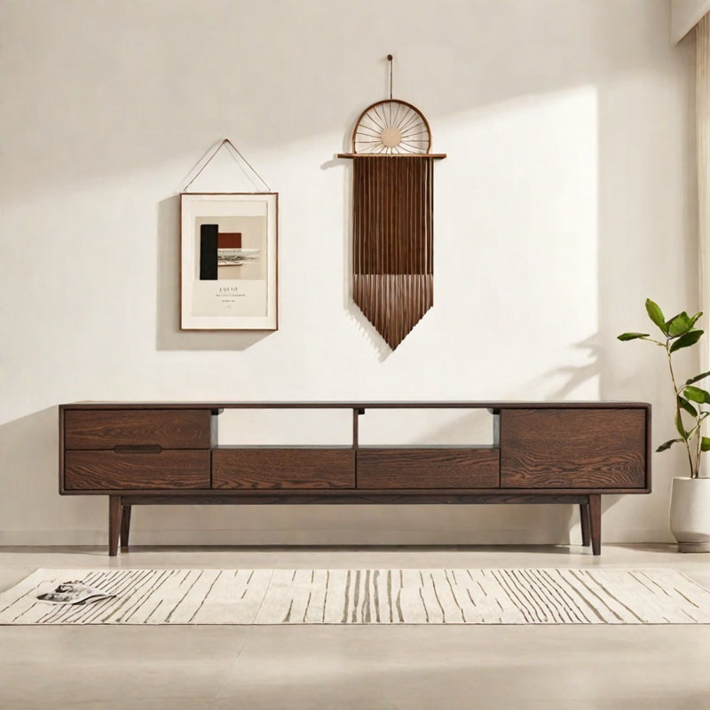 Meuble télé de salon en bois massif, 70.87"