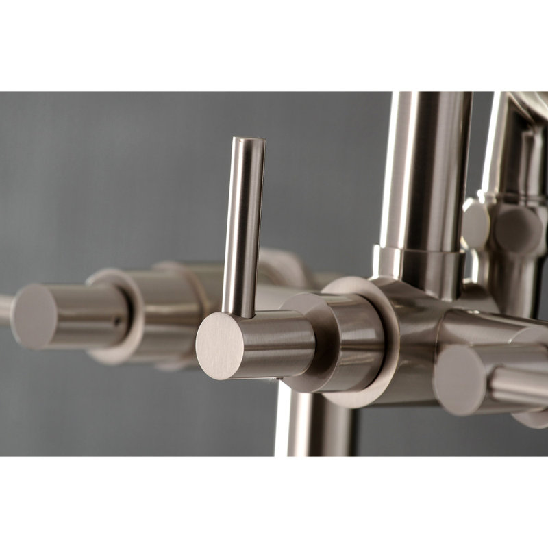 Kingston Brass Concord Three-Handle 2-Hole Deck Mount Clawfoot Tub Faucet with Hand Shower, Brushed Nickel
