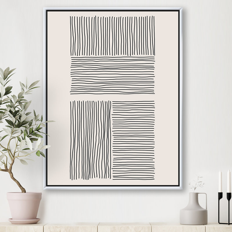 «Minimal Geometric Lines and Squares IV», reproduction encadrée sur toile, H 40 po x l 30 po x P 1,5 po, Toile encadrée d'or