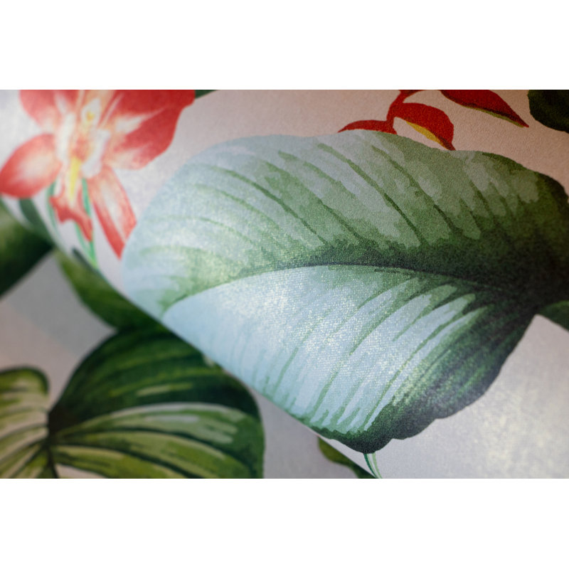 Tropical Collection Kiribati Floral Inspired 27.8' L x 27.5" W Wallpaper Roll, Avocado