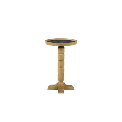 Table chauffante à pois chaud, plateau rond compact, finition inspirée, piédestal tourné, bois massif brun clair +, 14 po de profondeur, largeur, 22 po, 12,01 lb, comme table d'appoint, occasionnelle