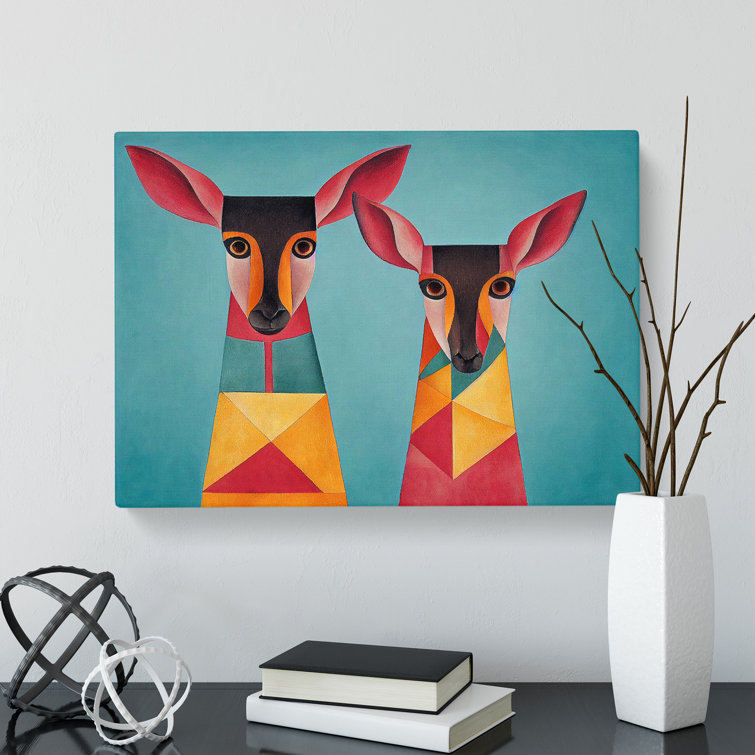 Two Deer Abstract - Wrapped Canvas Print