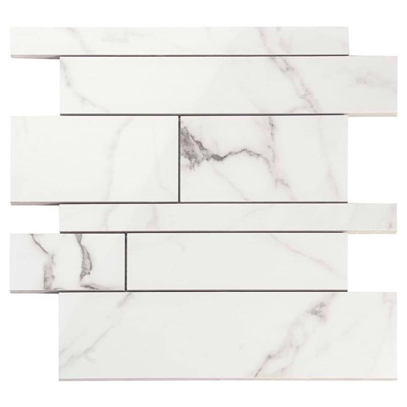 Dreamstone Railroad Porcelain Mosaic, Statuario Venato Polished