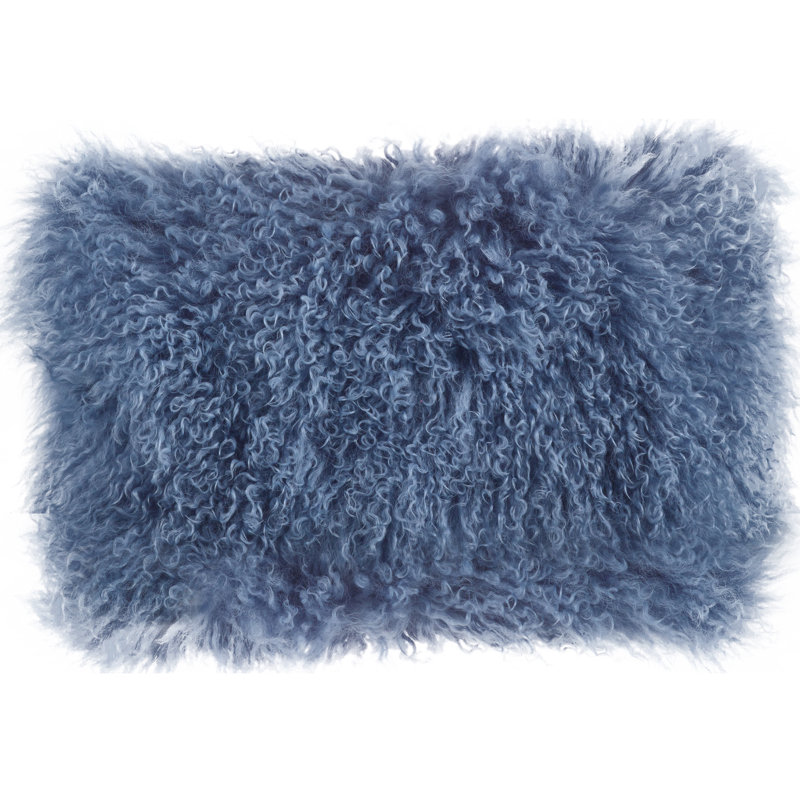 Housse et insert de coussin rectangulaire en laine d'agneau Iyana, Bleu / gris, H 12 po x l 20 po
