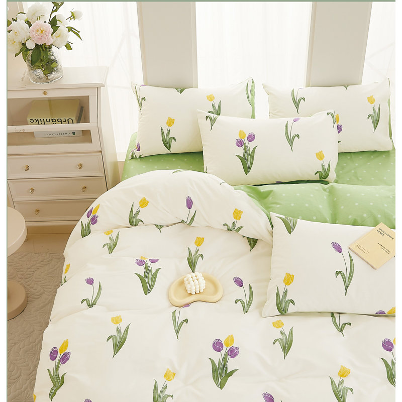 Ensemble d'édredon réversible 100% coton Long Island Flower