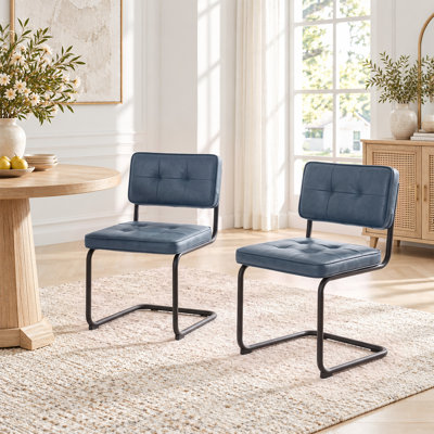 Marlow 19.3" H Mid-Century Modern Tufted Faux Leather Side Dining Chair with Steel Frame