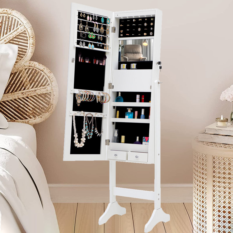 Armoire à bijoux avec miroir Elrod, Blanc, Bois manufacturé