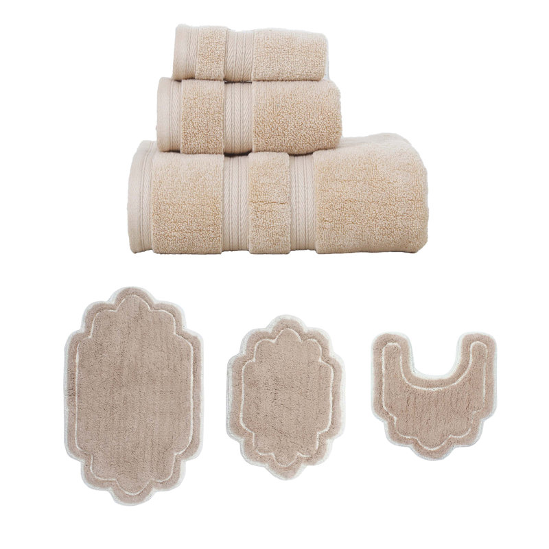 Ensemble de serviettes 3 pièces et de tapis de bain 3 pièces Talbert Collection (100% coton doux), (ensemble de 6), Lin