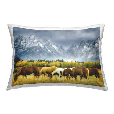 Horses in Wilderness Decorative Printed Throw Pillow Design by Dennis Frates