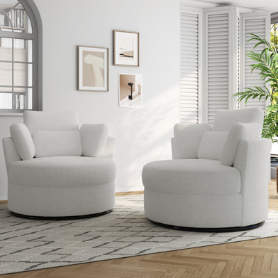 Upholstered Swivel Lounge Armchair With Pillow(Set of 2)