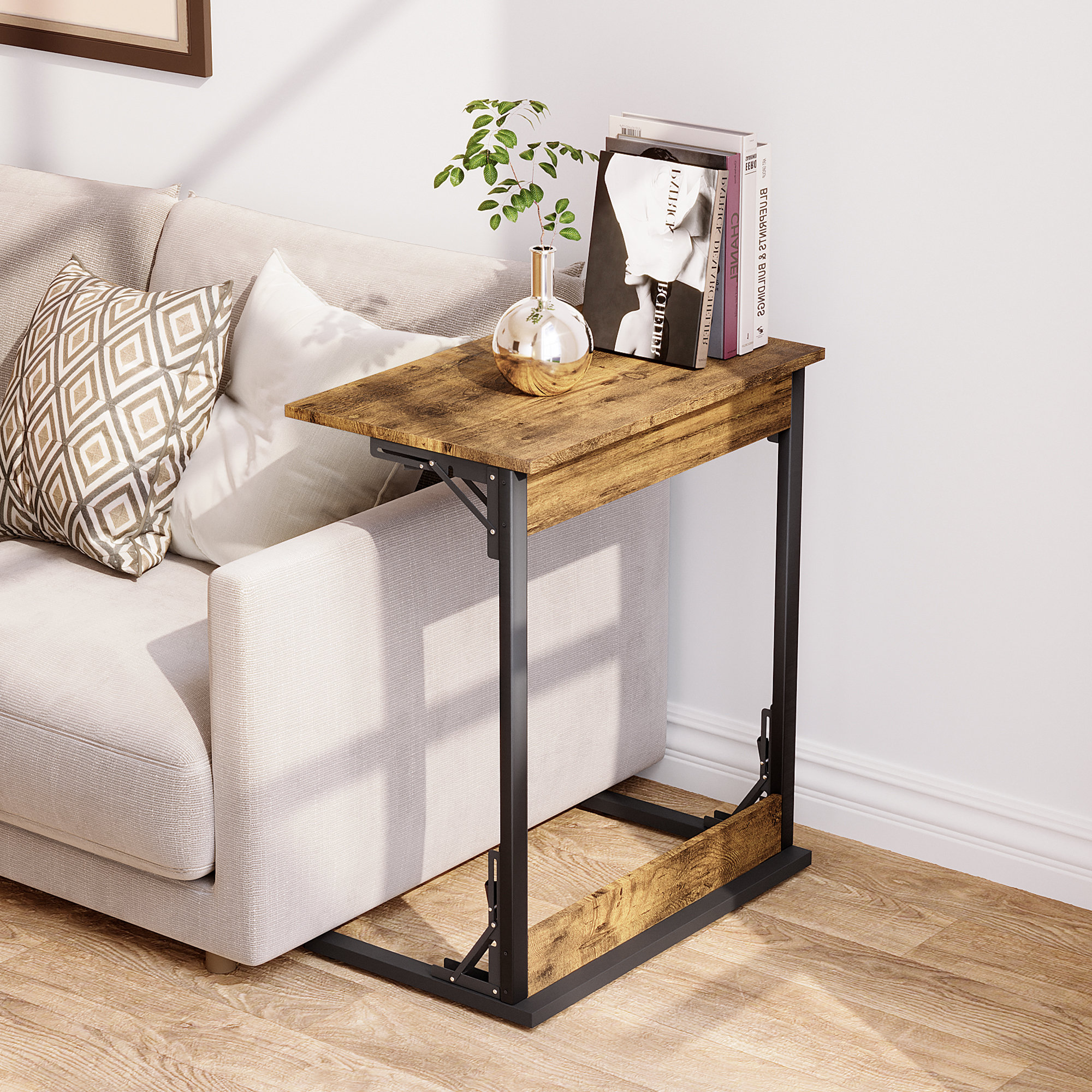 Ebern Designs Folding C Shaped End Table, Couch Tv Tray Table For ...