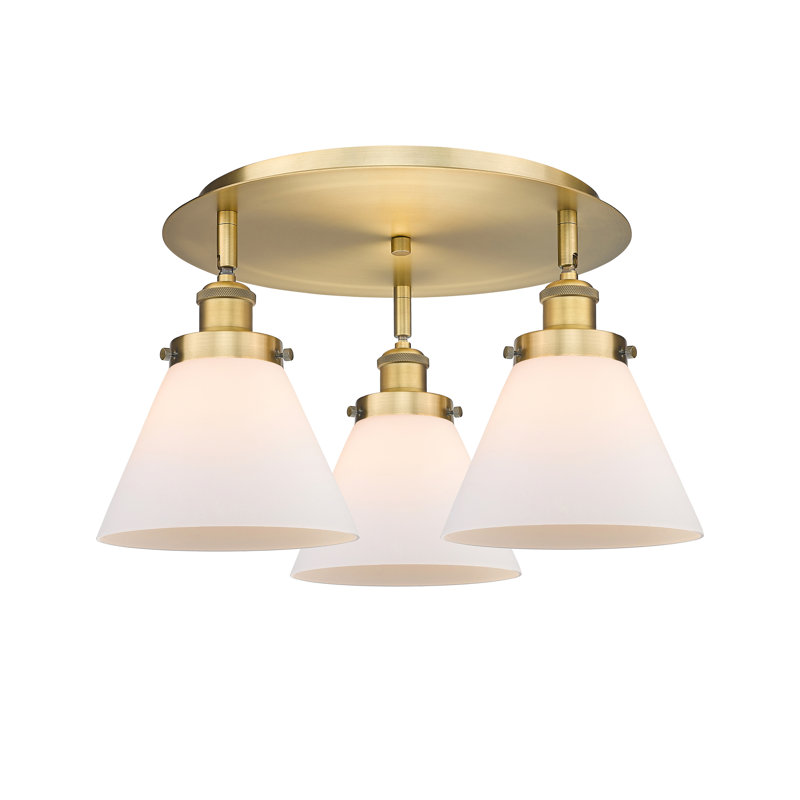 Plafonnier encastré 3 lumières Cone, Blanc mat, Laiton brossé