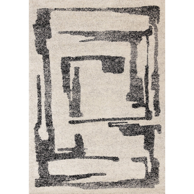 Tapis abstrait beige et noir 5 pi x 8 pi