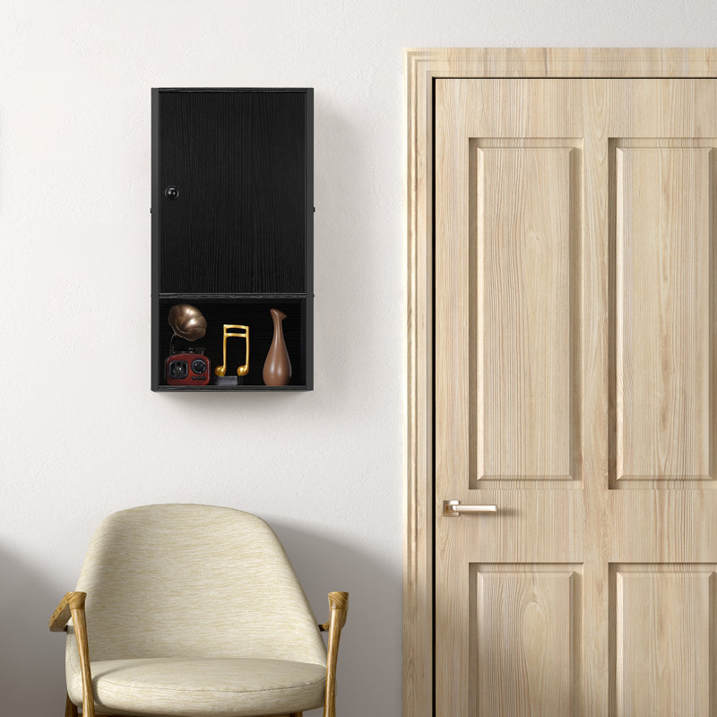 Black Wall Mounted Storage Cabinet Small Bathroom Cabinet With Door And Open Shelf