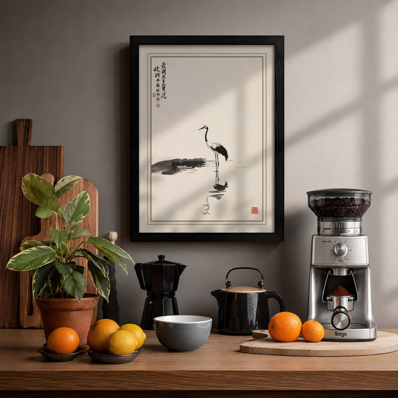 Wading Bird At Rest Japandi - Print, Black, A3 - 42.0 x 29.7 cm