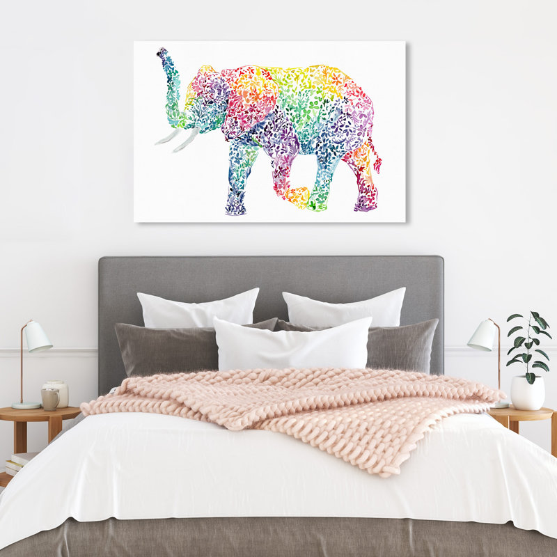 Éléphant floral - Impression sur toile, H 24 po x l 36 po x 1,5 po, Toile tendue