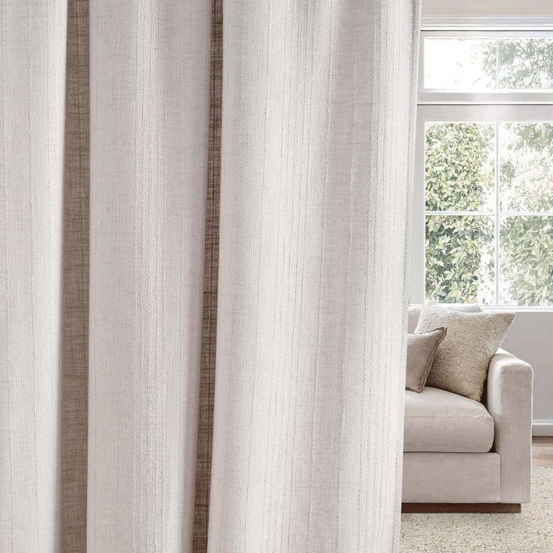 Linen Waffle Weave Curtains for Bedroom, Privacy Farmhouse Drapes Light Filtering Window Treatments for Living Room, 2 Panels