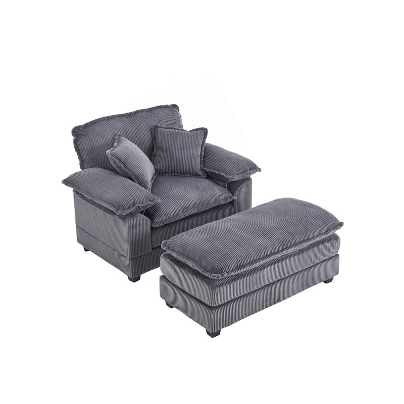 Canapé simple avec 2 coussins décoratifs et un repose-pieds, canapé confortable, canapé à assise profonde, canapé de salon