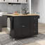 Îlot de cuisine mobile roulant avec plateau en bois massif et roulettes verrouillables, largeur de 52,7 po, armoire de rangement et barre de petit-déjeuner à abattants, support à épices, porte-serviettes et tiroir (noir)-1713924671