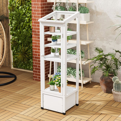 Serre portative en bois avec tablettes réglables, boîte de rangement mobile et toit ventilé