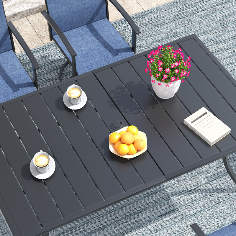 Middleton Patio dining set with Rectangular Dining Table and 6 PVC-coated polyester Swivel Chairs, Blue
