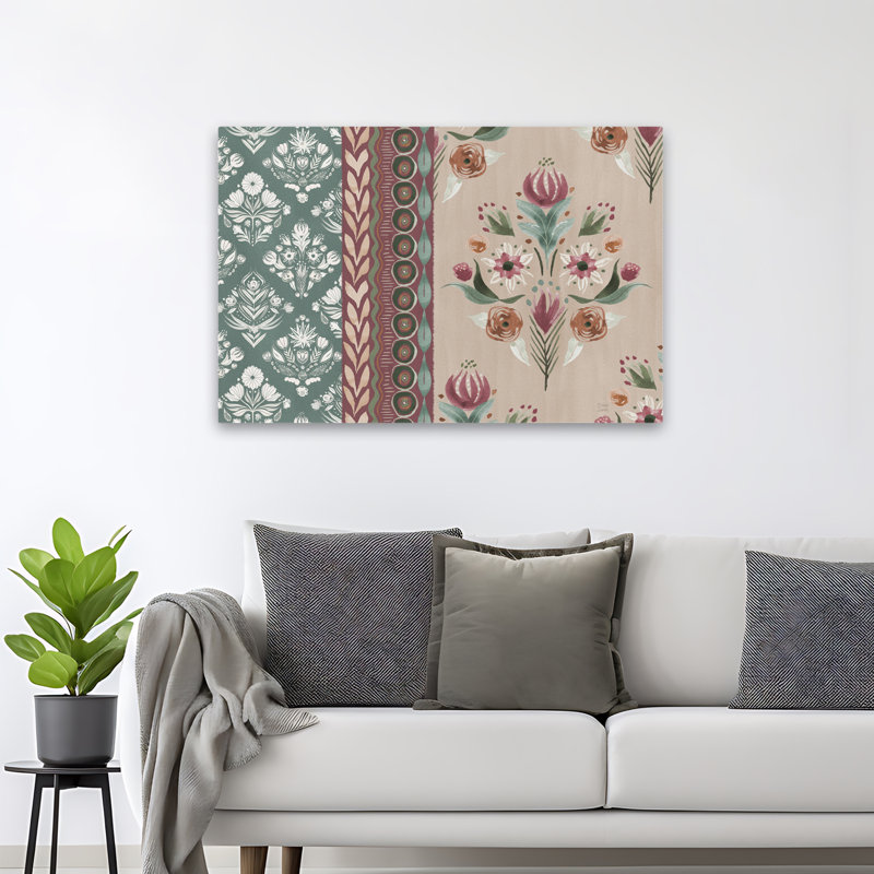 Impressions I contemporain bleu floral beige crème, H 48 po x l 32 po