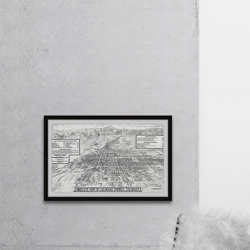 «Bird's Eye View of Colorado Springs II», reproduction d'art graphique sur papier encadré, H 16 po x l 24 po x 1,5 po