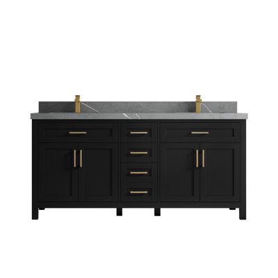 72 In. W X 22 In. D Cambridge Double Sink Bathroom Vanity -  Willow Collections, CAM_BLK_PT_GR_72D