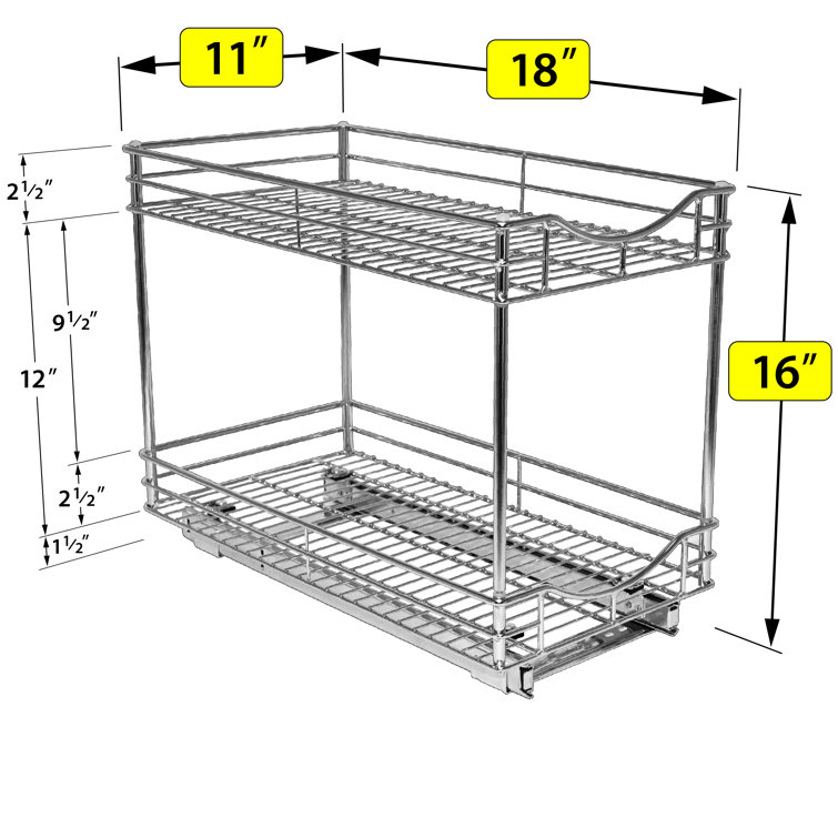 LYNK PROFESSIONAL® Pull Out Cabinet Organizer (2 Tier) Slide Out Drawers  for Kitchen Cabinets - 14 D x 21 W - Sliding Pantry Shelves - Roll Out