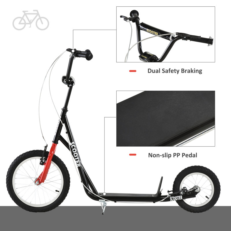Adjustable Black Steel Frame Kick Scooter with Dual Brakes