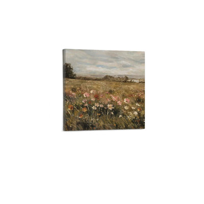 Gray Vintage Rural Serenity Blooming Field Canvas Wall Art,Premium Modern Home Decor,24 x 24 Inch