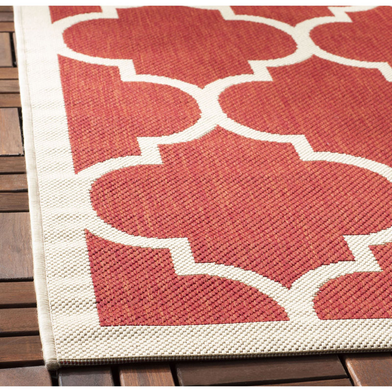 Arneshia Geometric Red/Beige Indoor/Outdoor Area Rug, Rectangle 5'3" x 7'7"