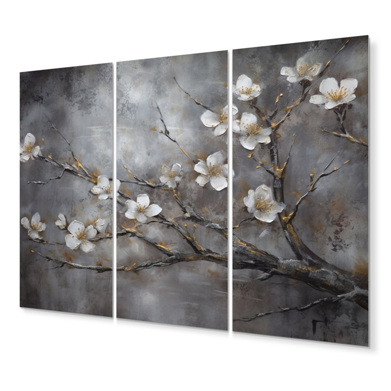 Ensemble de décorations murales en métal White Cherry Blossum Harmony II