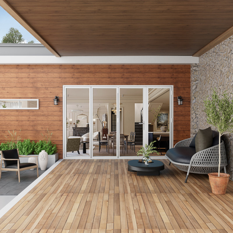 Porte de patio pliante en aluminium trempé double en aluminium trempé 120 po x H 80 po 3 + 1, L 120 po x H 80 po