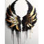 Black Silver And Gold Angel Wings III - Drop Shape  White Wall Clock - Unique Shape-106132863