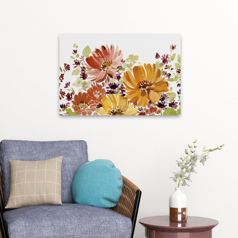 Autumn Joy I - Autumn Brown Chrysanthemums Daisies Art, H 16 po x l 24 po