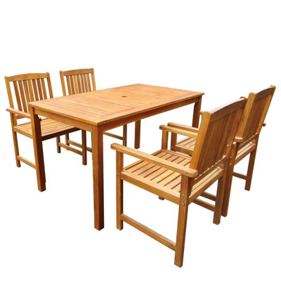 Edythe 4 - Person Acacia Solid Wood Patio Dining Set Umbrella Hole Included Rectangular Table