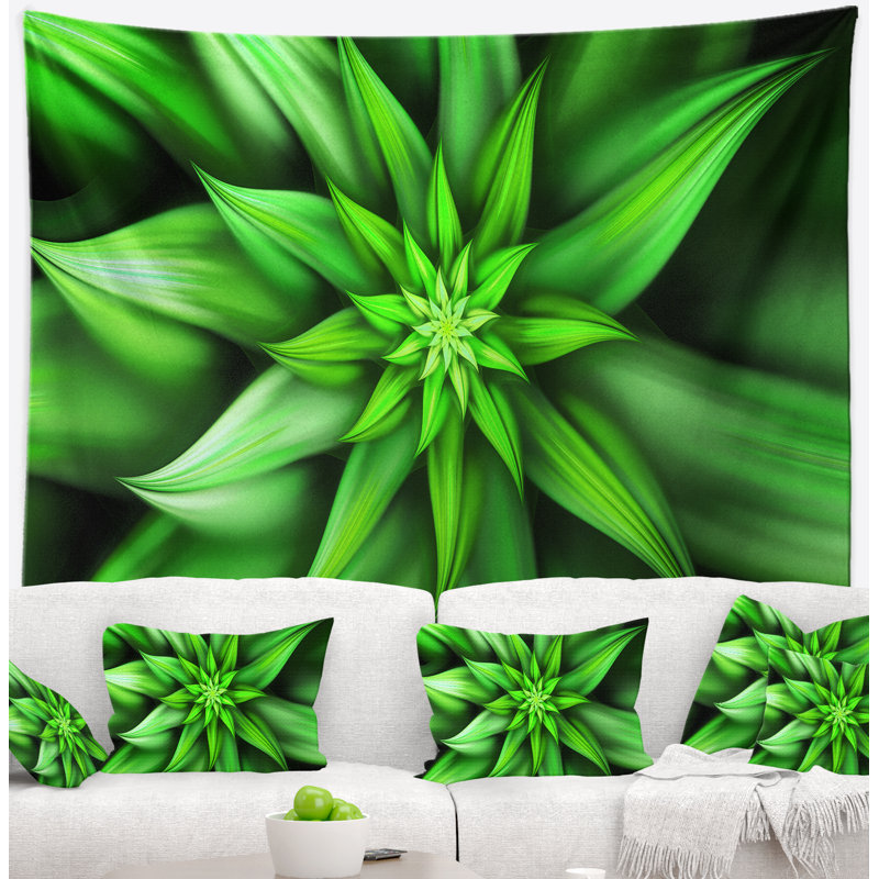 Tapisserie de pétales florales de fleurs vert exotiques, H 68 po x l 80 po